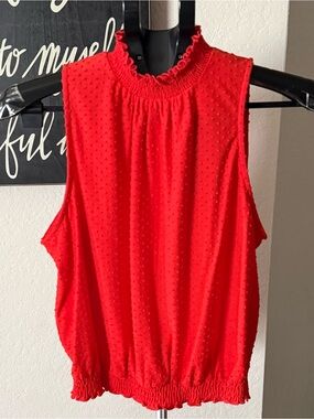W5 Red Sleeveless Swiss Dot Top NWT